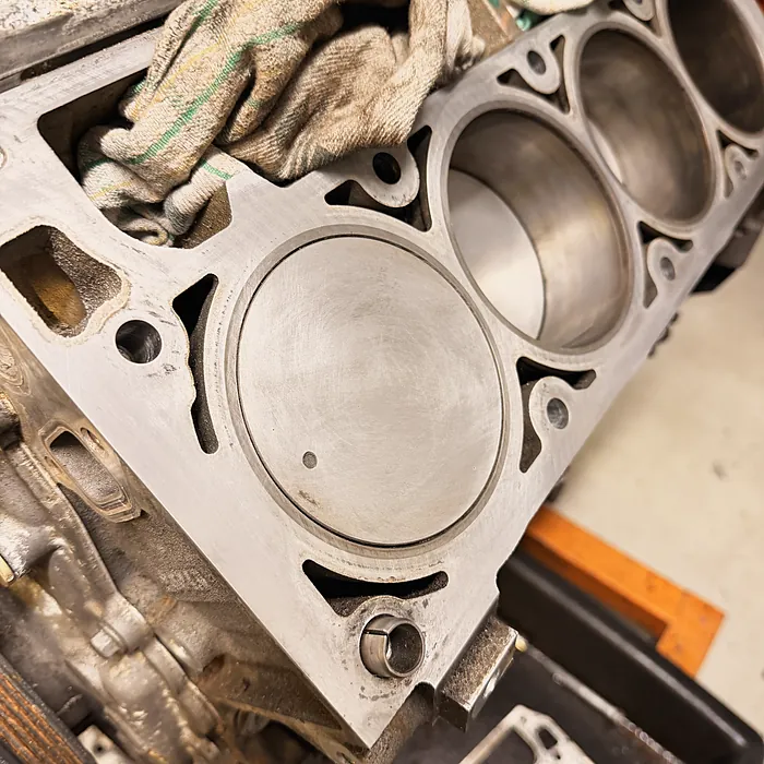 Inside an LS V8 block during a rebuild