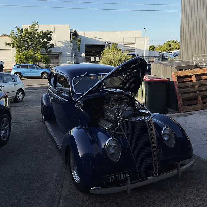 1937 Ford Tudor hot rod with the bonnet up